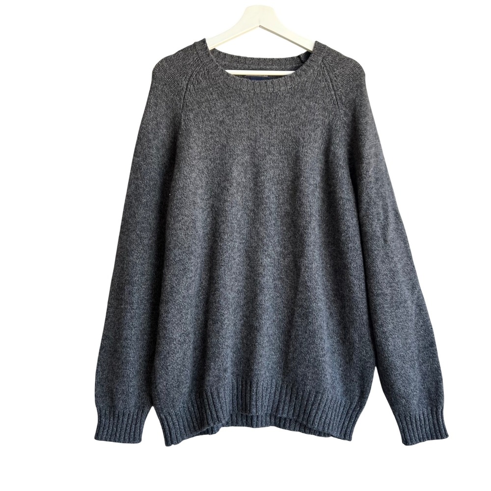 Vintage Lands End Gray Cashmere Crewneck Raglan Sweater Made in USA Mens XL